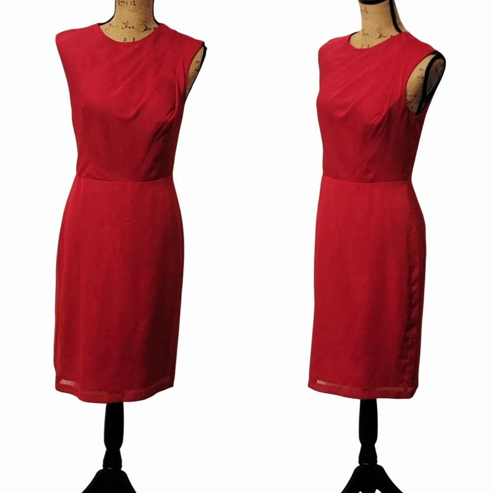 The Limited Chiffon A-line Ruched Sleeveless Slit Midi Dress